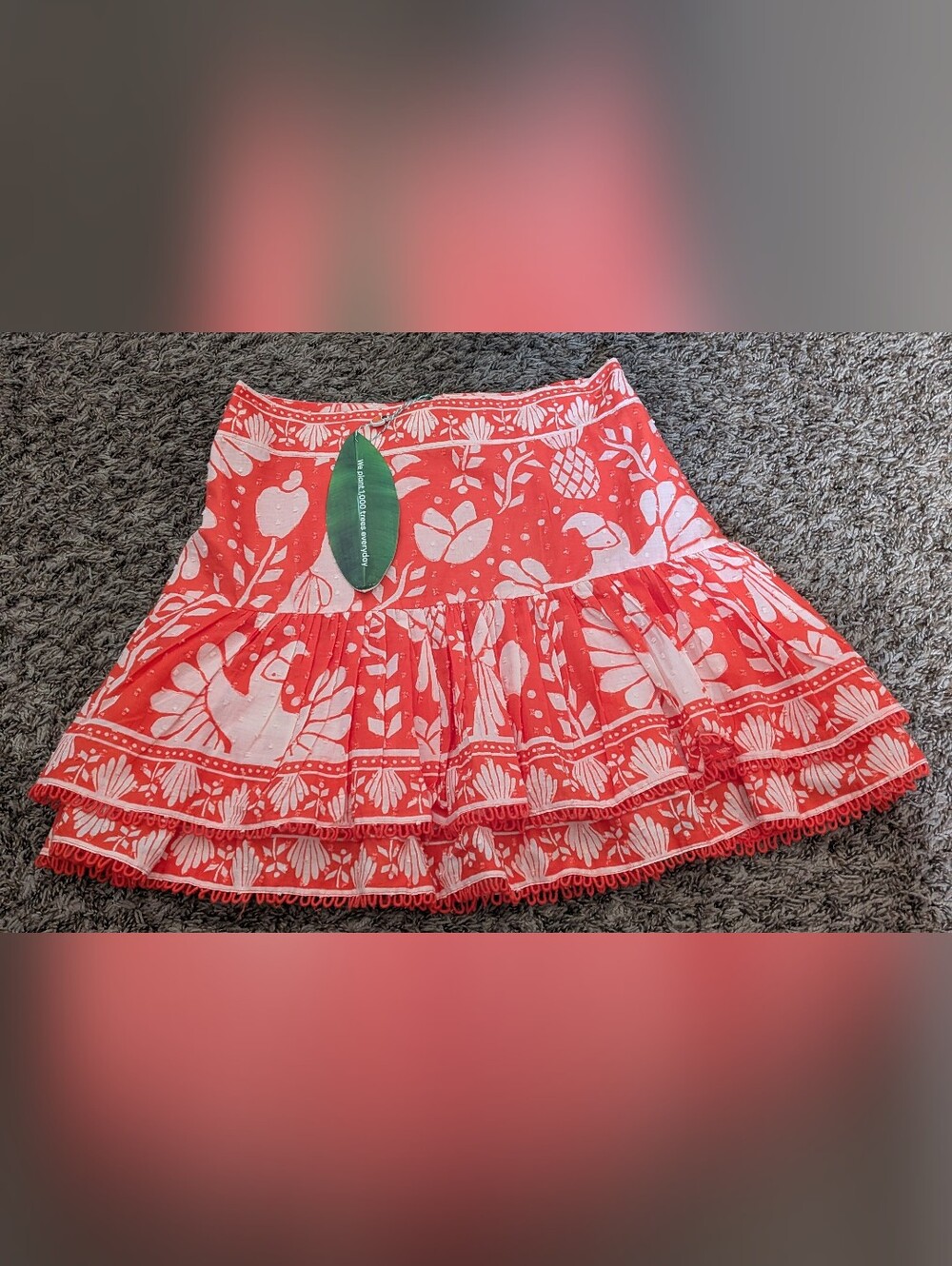 NWT Farm Rio Orange Neon Cotton Jungle Tiered Mini Skirt Women's M